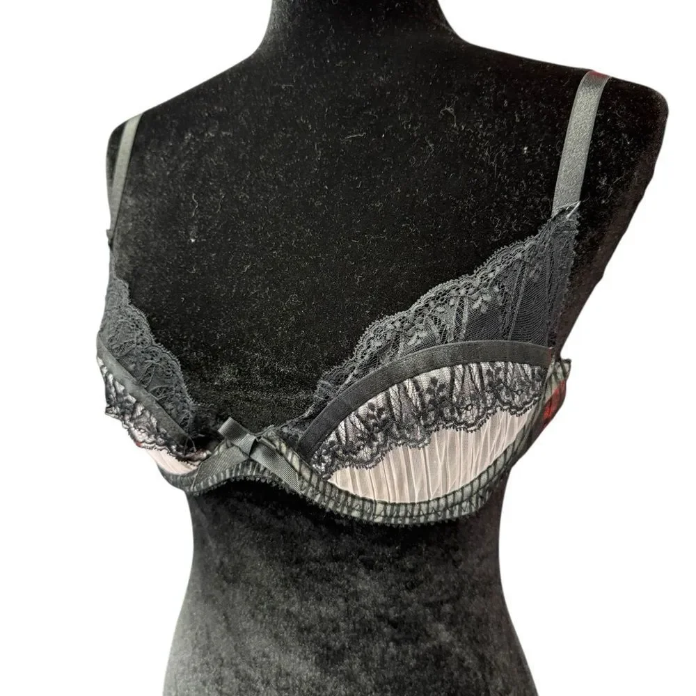 Agent Provocateur Black Pink Lace Bra 36C Knickers Forever Elegant